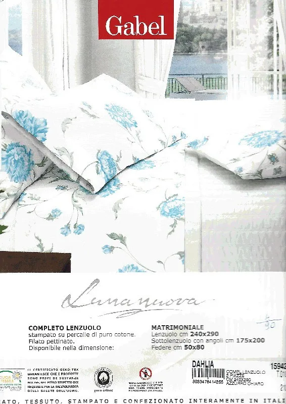 Completo lenzuola matrimoniale cotone percalle cm 240×290 – Azzurro -  Bianco 1971